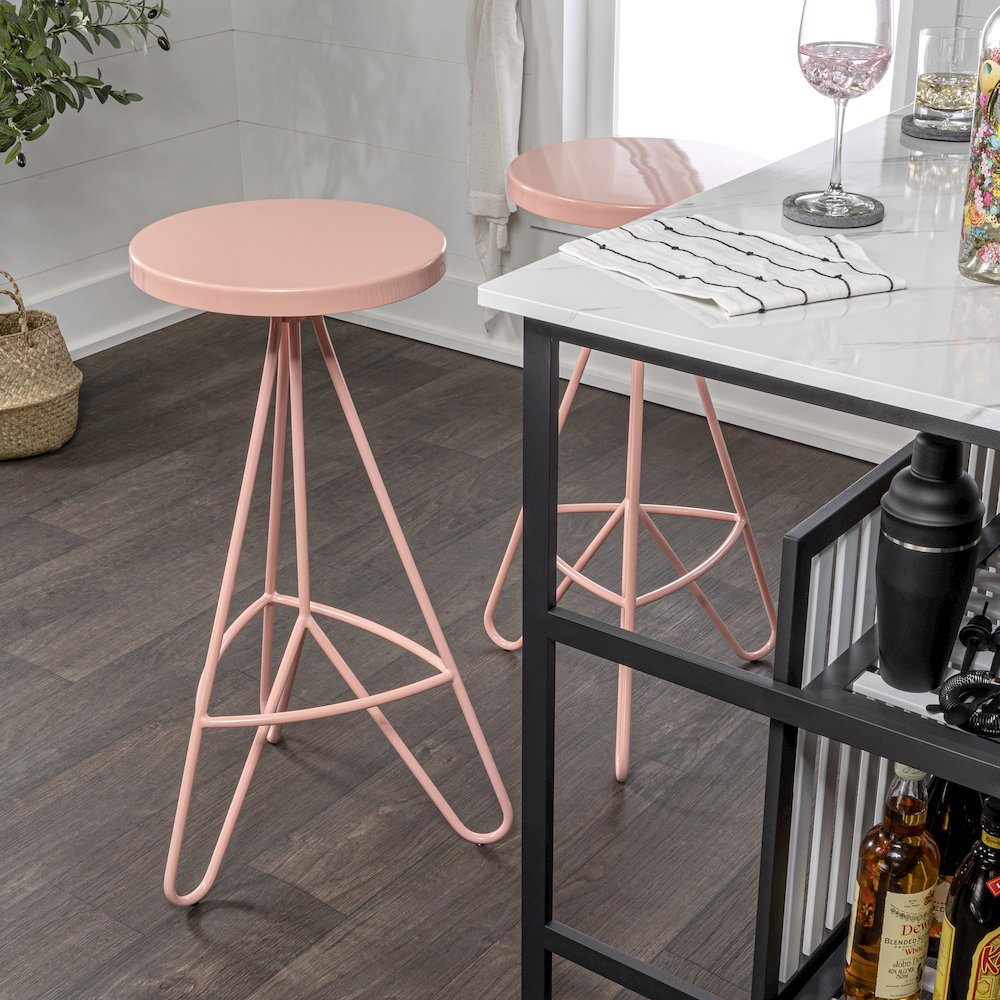 Trinity 30" Round Pink Metal Backless Bar Stool with Hairpin Legs and. Picture 2