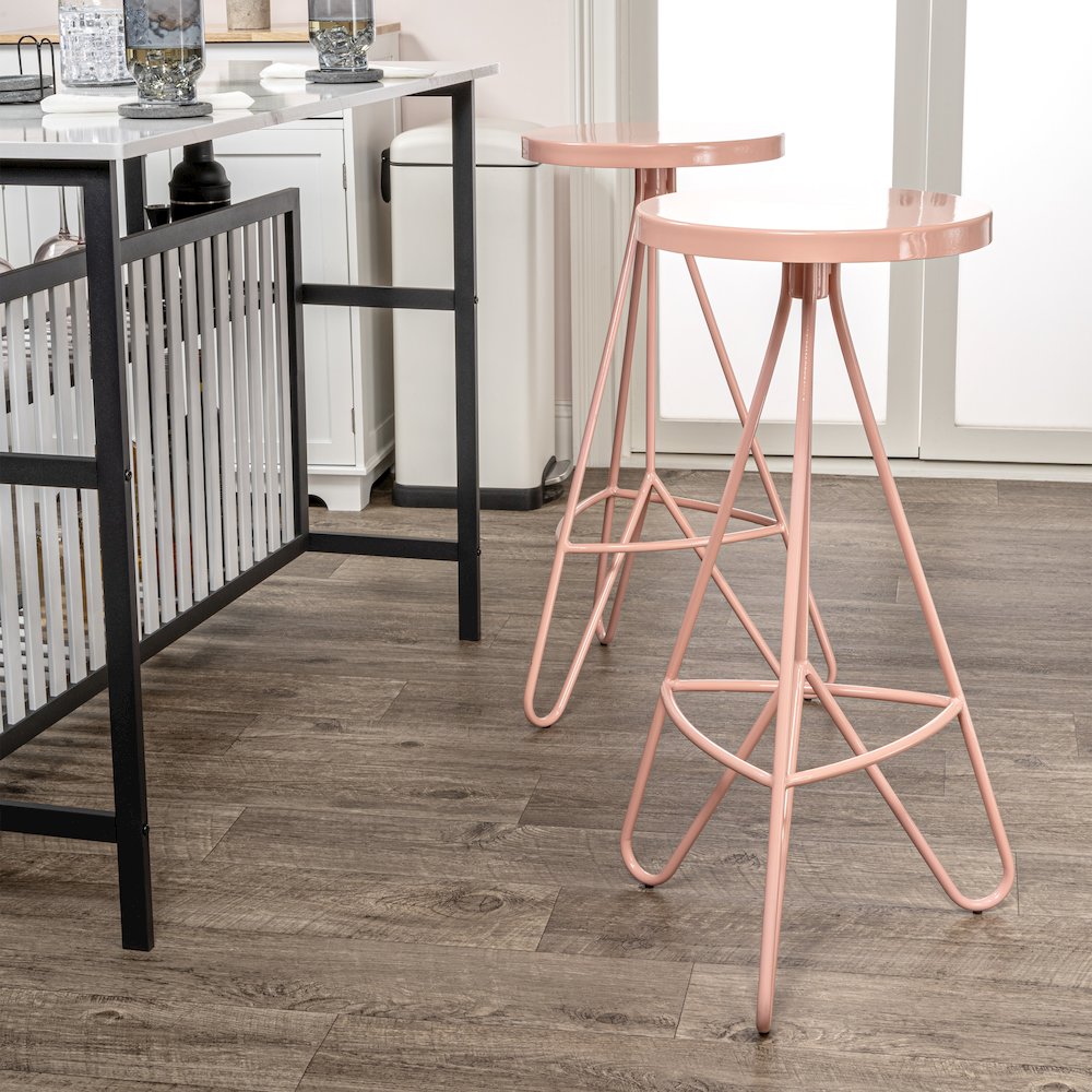 Trinity 30" Round Pink Metal Backless Bar Stool with Hairpin Legs and. Picture 3