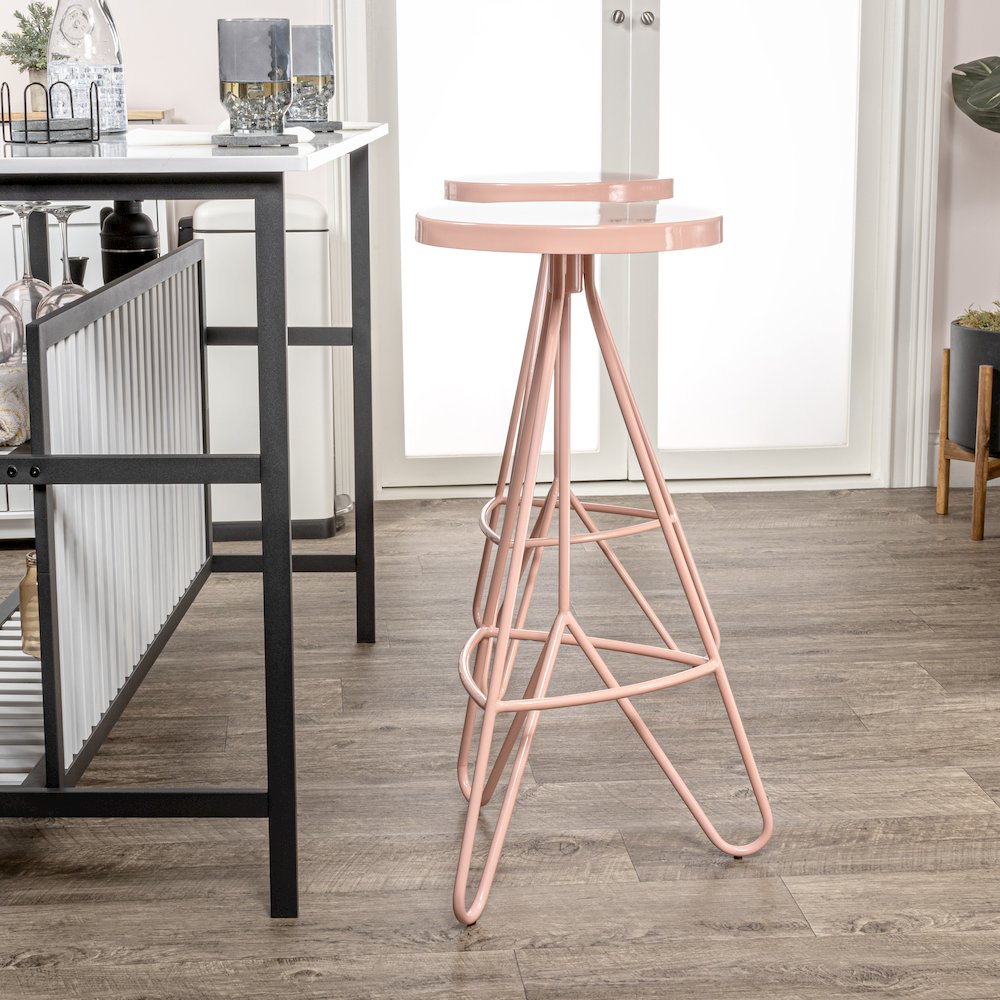 Trinity 30" Round Pink Metal Backless Bar Stool with Hairpin Legs and. Picture 4