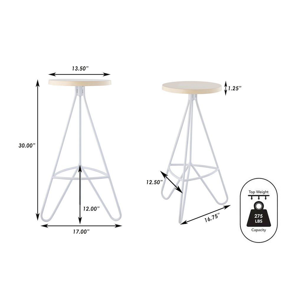 Trinity 30" Round Almond & White Metal Backless Bar Stool with Hairpin Legs and. Picture 7