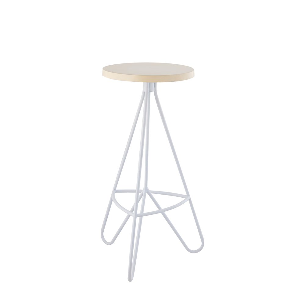 Trinity 30" Round Almond & White Metal Backless Bar Stool with Hairpin Legs and. Picture 5