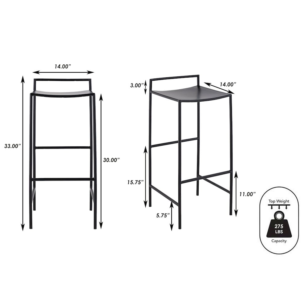 Svelte Minimalist 29.5" Seat Height Black Metal Armless Low Back Bar Stool with. Picture 7