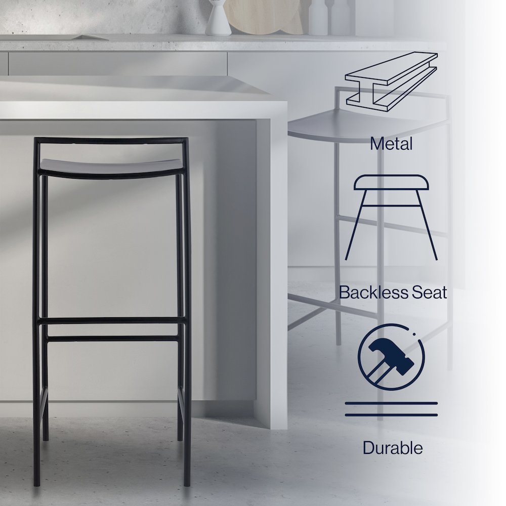 Svelte Minimalist 29.5" Seat Height Black Metal Armless Low Back Bar Stool with. Picture 8