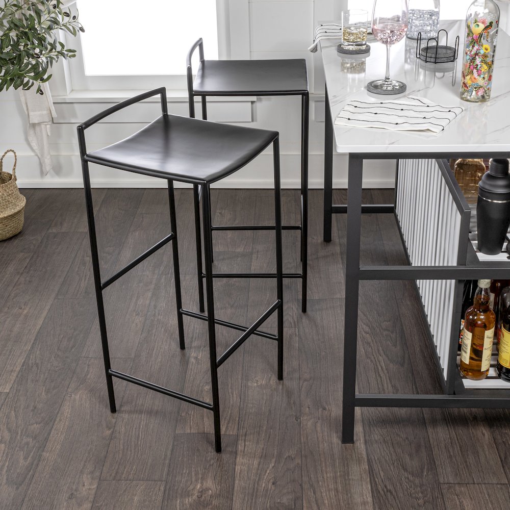 Svelte Minimalist 29.5" Seat Height Black Metal Armless Low Back Bar Stool with. Picture 1