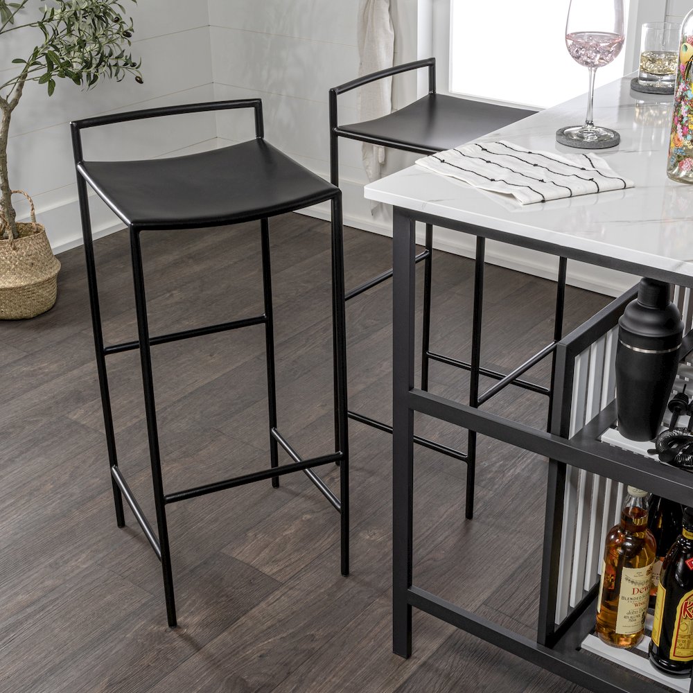 Svelte Minimalist 29.5" Seat Height Black Metal Armless Low Back Bar Stool with. Picture 2