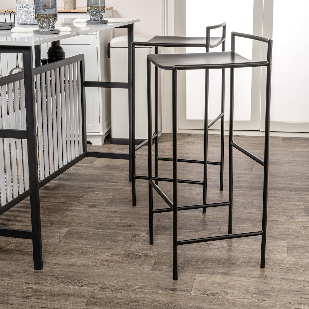 Svelte Minimalist 29.5" Seat Height Black Metal Armless Low Back Bar Stool with. Picture 3