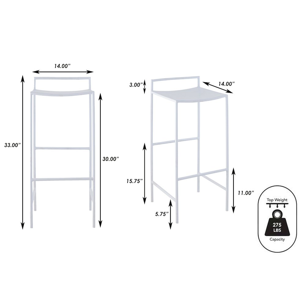 Svelte Minimalist 29.5" Seat Height White Metal Armless Low Back Bar Stool with. Picture 7