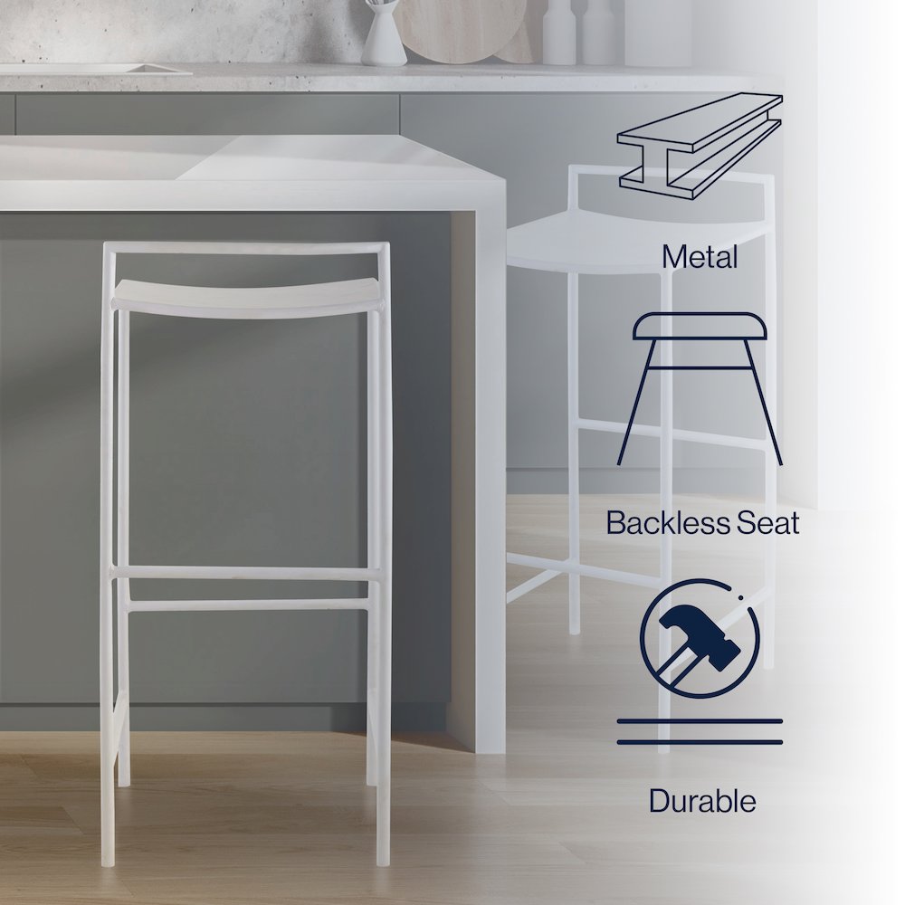 Svelte Minimalist 29.5" Seat Height White Metal Armless Low Back Bar Stool with. Picture 8