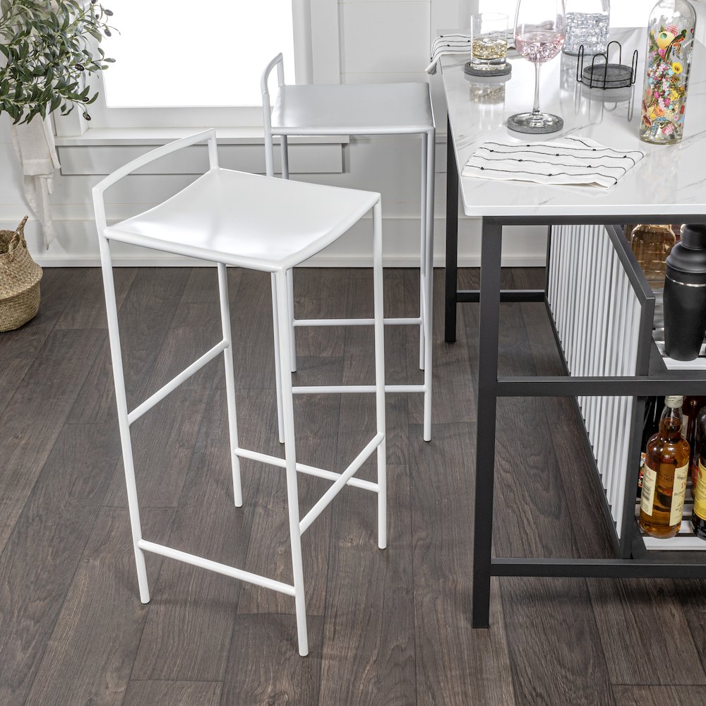 Svelte Minimalist 29.5" Seat Height White Metal Armless Low Back Bar Stool with. Picture 1