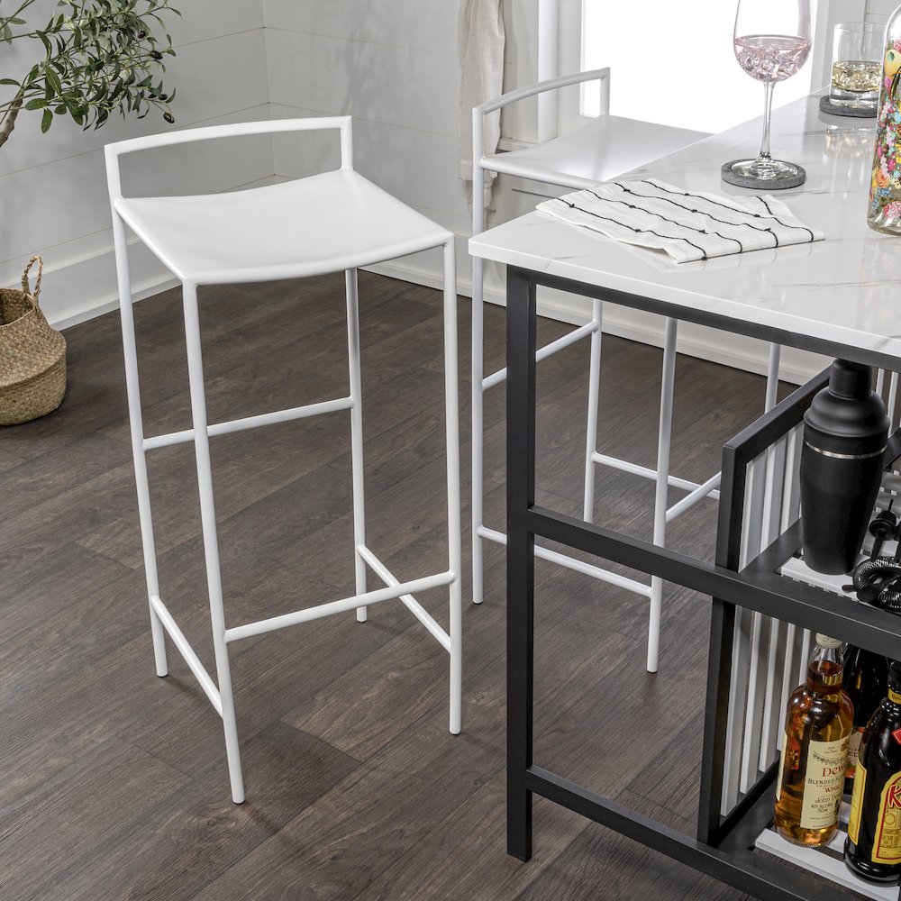 Svelte Minimalist 29.5" Seat Height White Metal Armless Low Back Bar Stool with. Picture 2