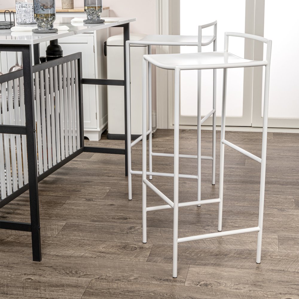 Svelte Minimalist 29.5" Seat Height White Metal Armless Low Back Bar Stool with. Picture 3