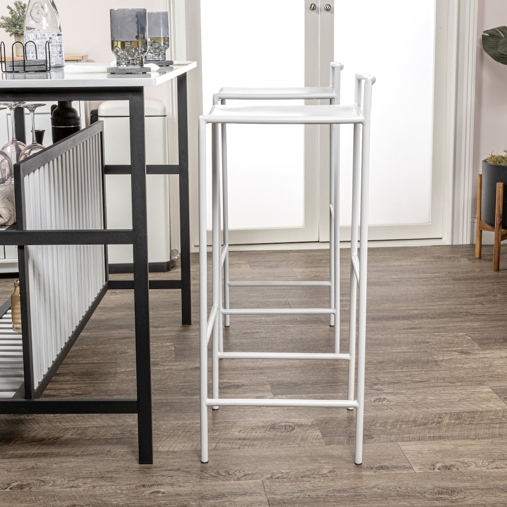 Svelte Minimalist 29.5" Seat Height White Metal Armless Low Back Bar Stool with. Picture 4