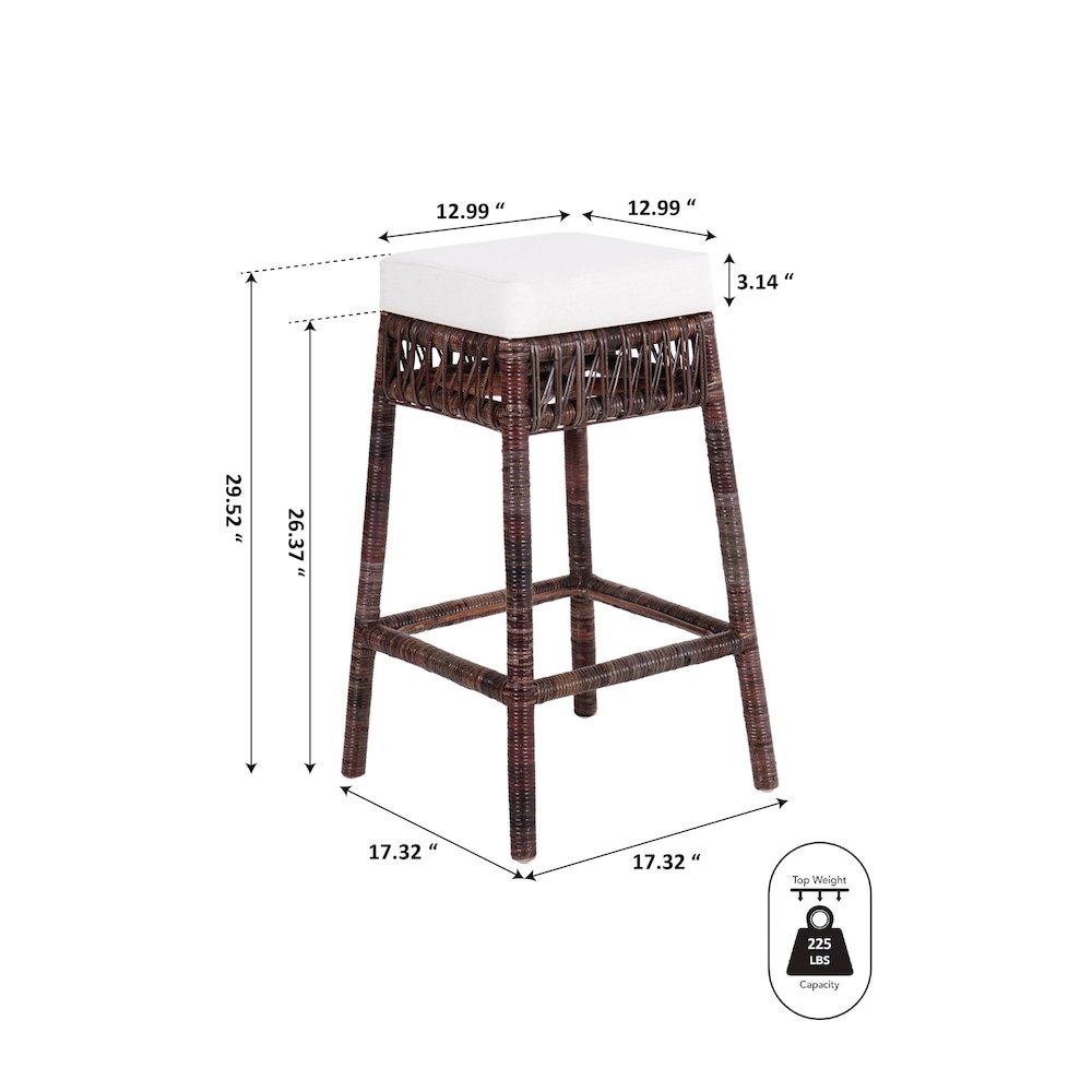 Bali 29.5" Bohemian Dark Brown Woven Rattan Backless Bar Stool with White. Picture 6