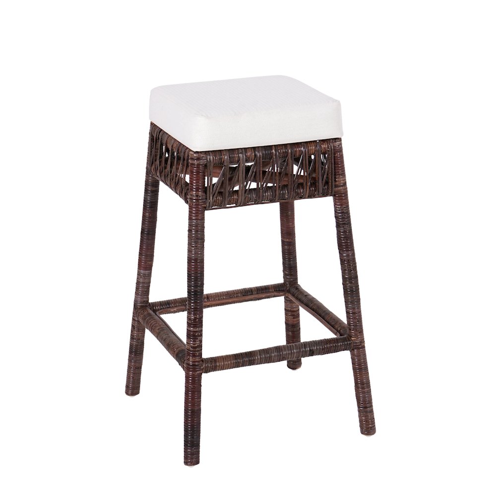 Bali 29.5" Bohemian Dark Brown Woven Rattan Backless Bar Stool with White. Picture 5