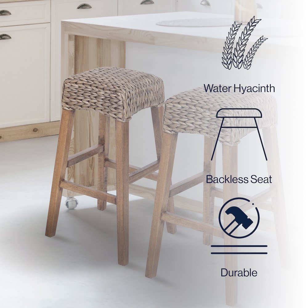 Maui Coastal 30" Woven Water Hyacinth Backless Bar Stool. Picture 7