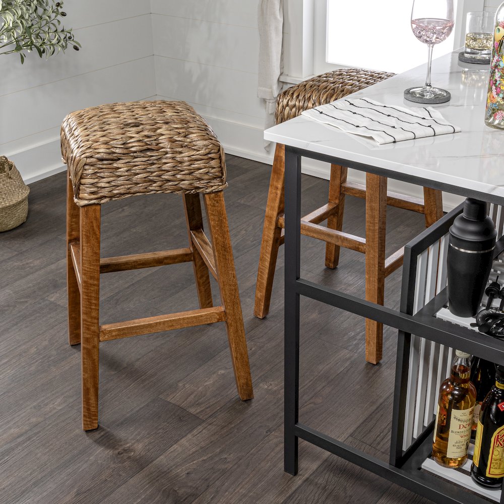 Maui Coastal 30" Woven Water Hyacinth Backless Bar Stool. Picture 2