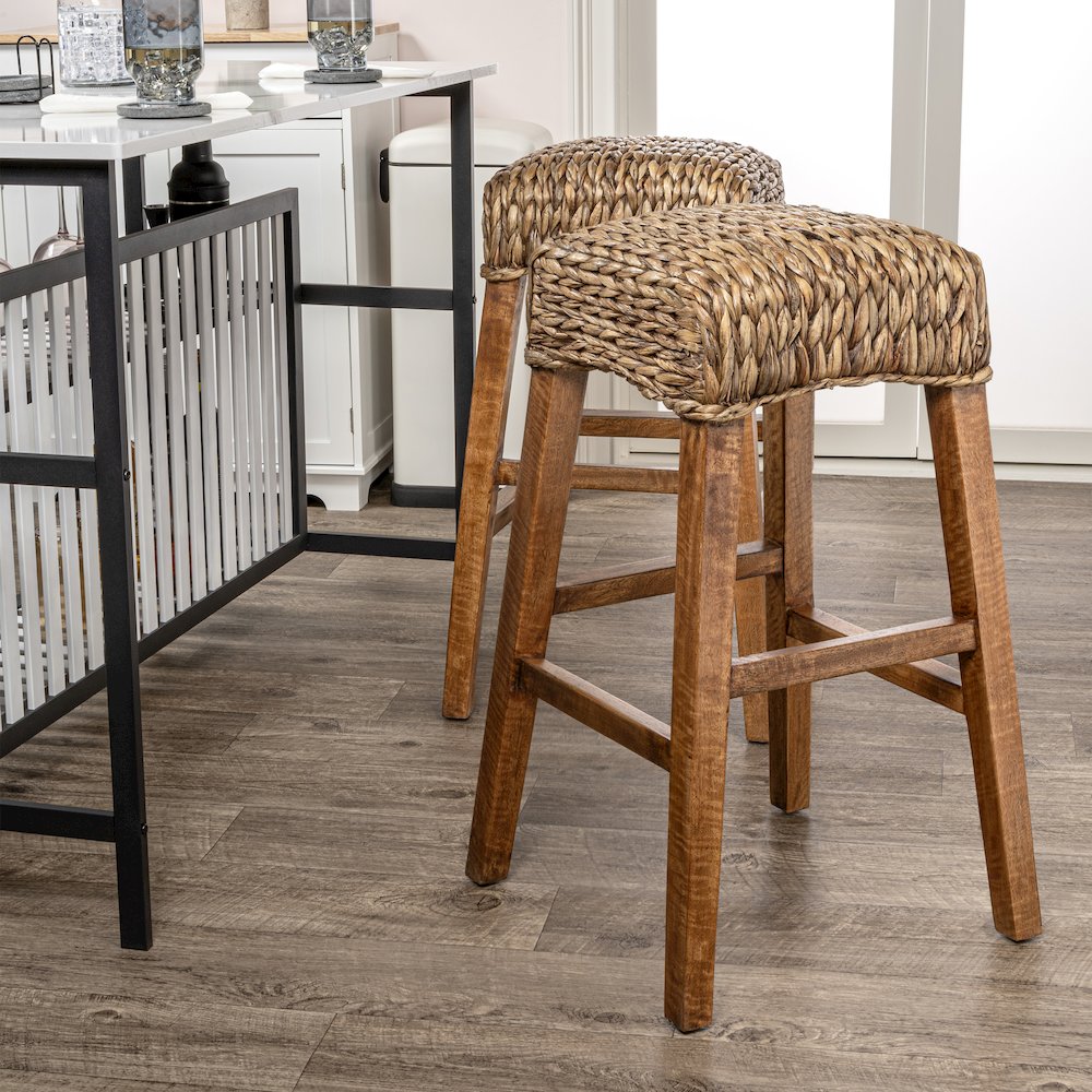 Maui Coastal 30" Woven Water Hyacinth Backless Bar Stool. Picture 3