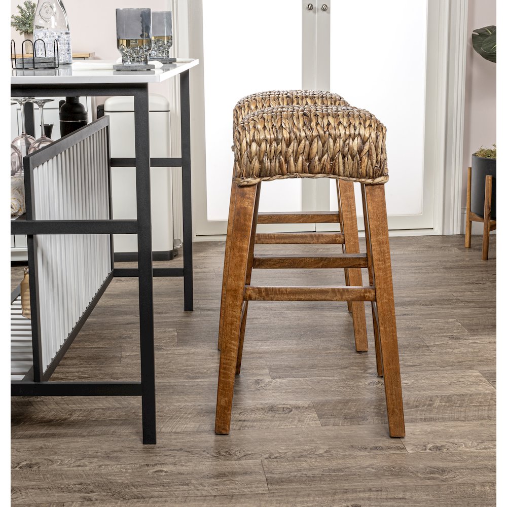 Maui Coastal 30" Woven Water Hyacinth Backless Bar Stool. Picture 4
