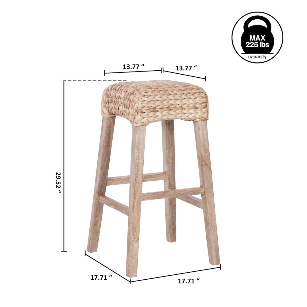 Maui Coastal 30" Woven Water Hyacinth Backless Bar Stool. Picture 3
