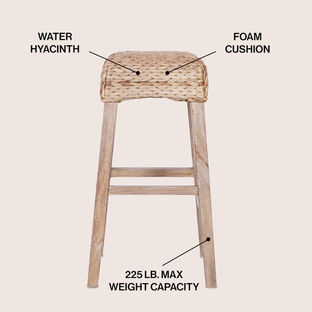 Maui Coastal 30" Woven Water Hyacinth Backless Bar Stool. Picture 2