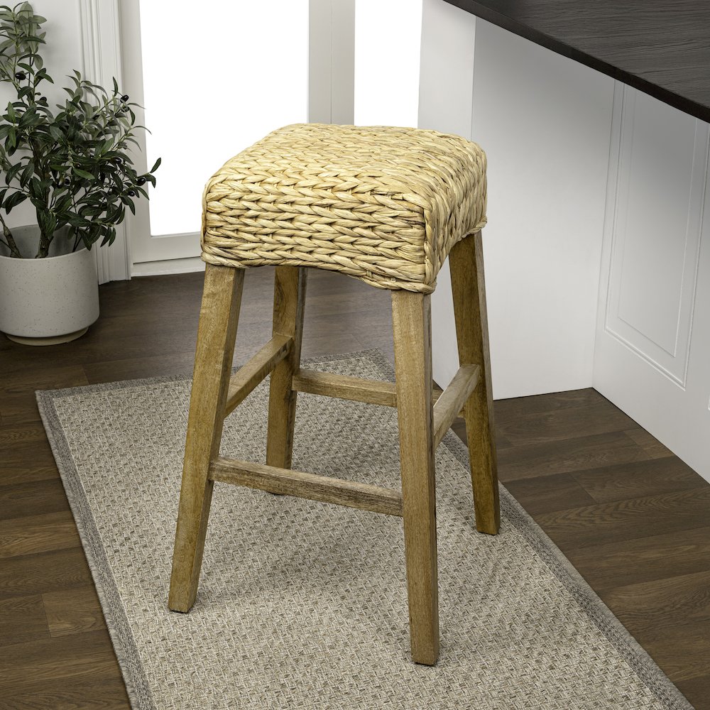 Maui Coastal 30" Woven Water Hyacinth Backless Bar Stool. Picture 4