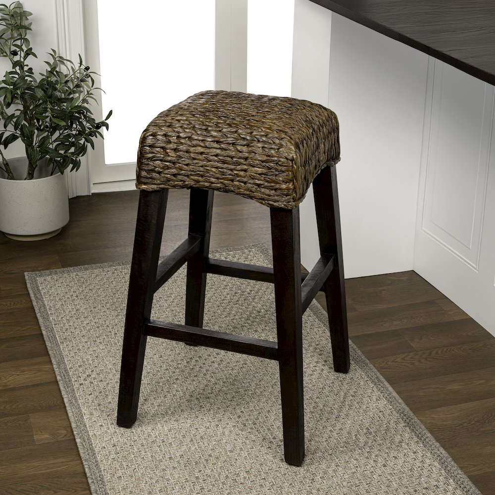 Maui Coastal 30" Woven Water Hyacinth Backless Bar Stool. Picture 4