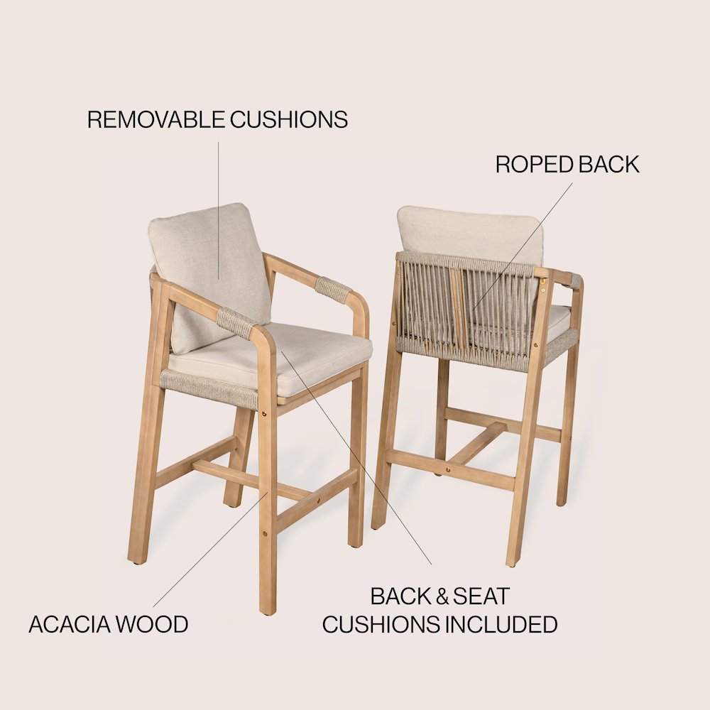 Porto Coastal 26" Light Teak Acacia Wood Outdoor Bar Stools. Picture 5