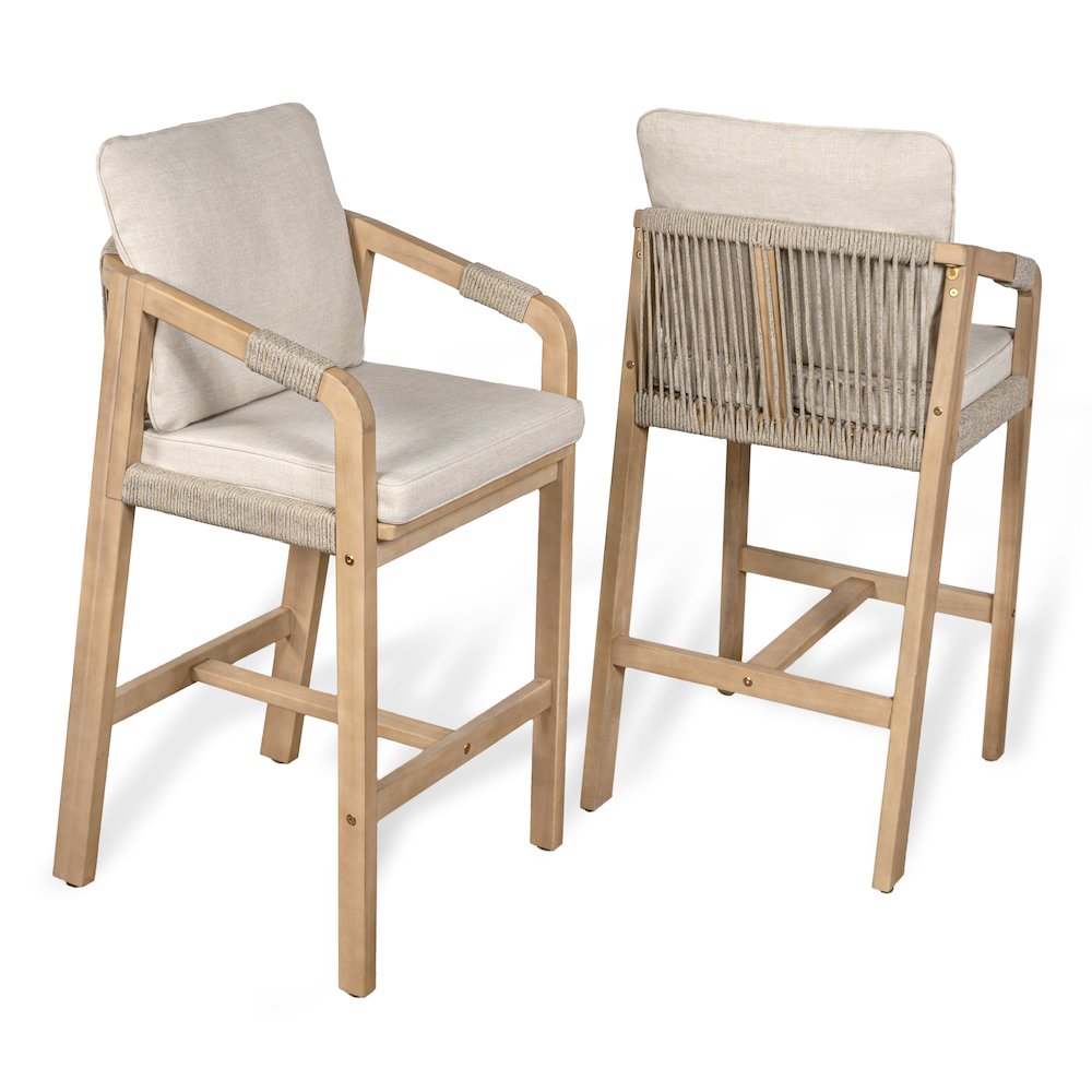 Porto Coastal 26" Light Teak Acacia Wood Outdoor Bar Stools. Picture 2