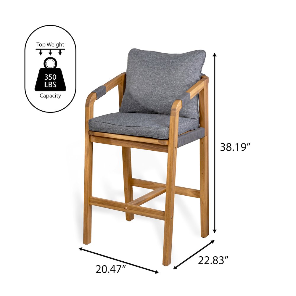 Porto Coastal 26" Teak Brown Acacia Wood Outdoor Bar Stools. Picture 4