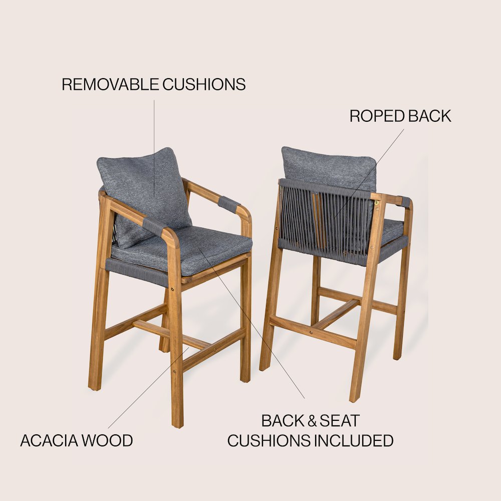 Porto Coastal 26" Teak Brown Acacia Wood Outdoor Bar Stools. Picture 5