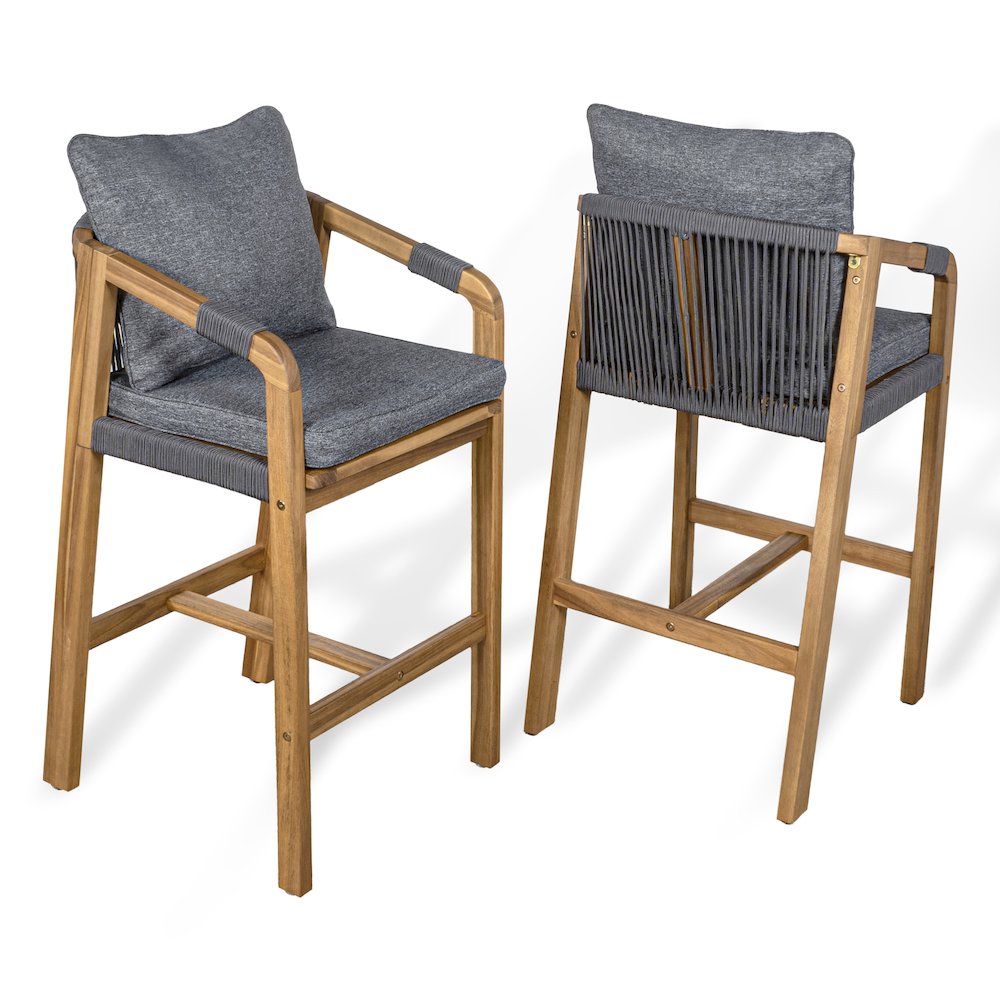 Porto Coastal 26" Teak Brown Acacia Wood Outdoor Bar Stools. Picture 2