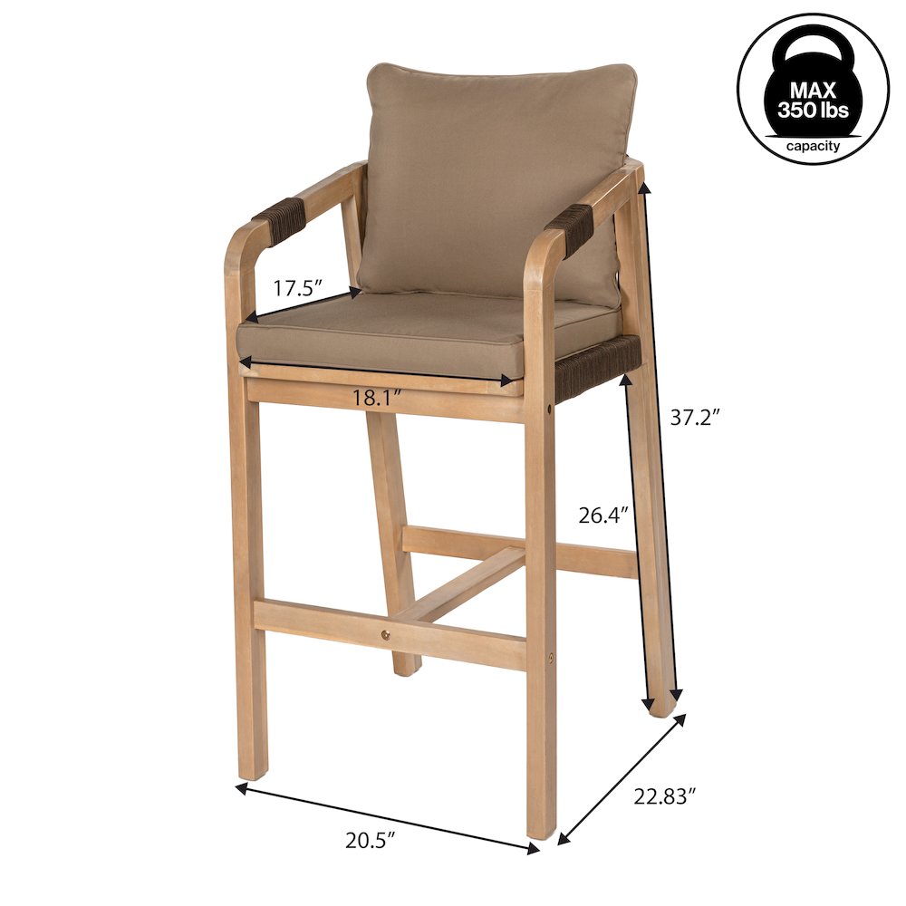 Porto Coastal 26" Light Teak Acacia Wood Outdoor Bar Stools. Picture 3