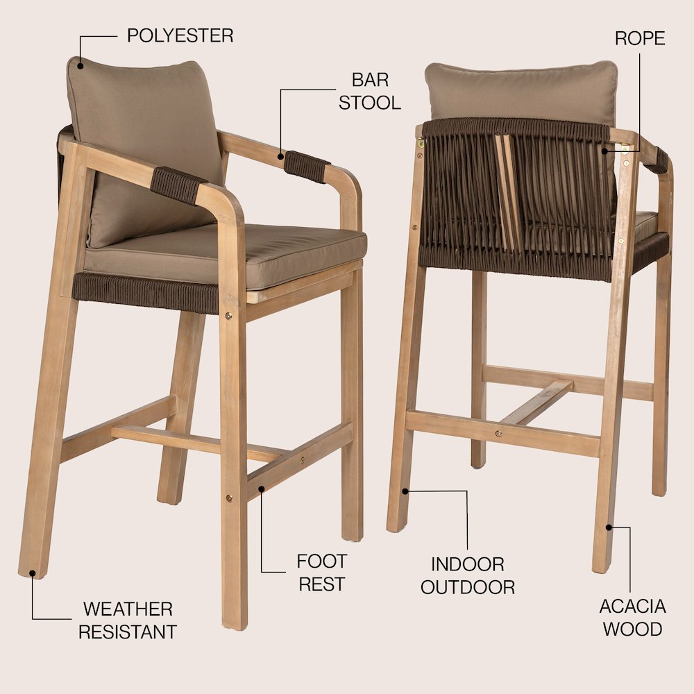 Porto Coastal 26" Light Teak Acacia Wood Outdoor Bar Stools. Picture 2