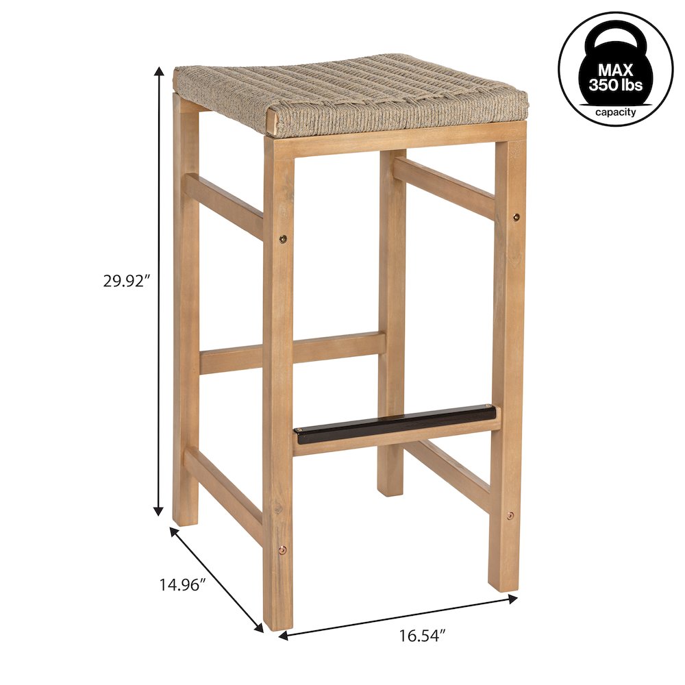 Armand Coastal 30" Backless Acacia Wood Indoor/Outdoor Bar Stools. Picture 5