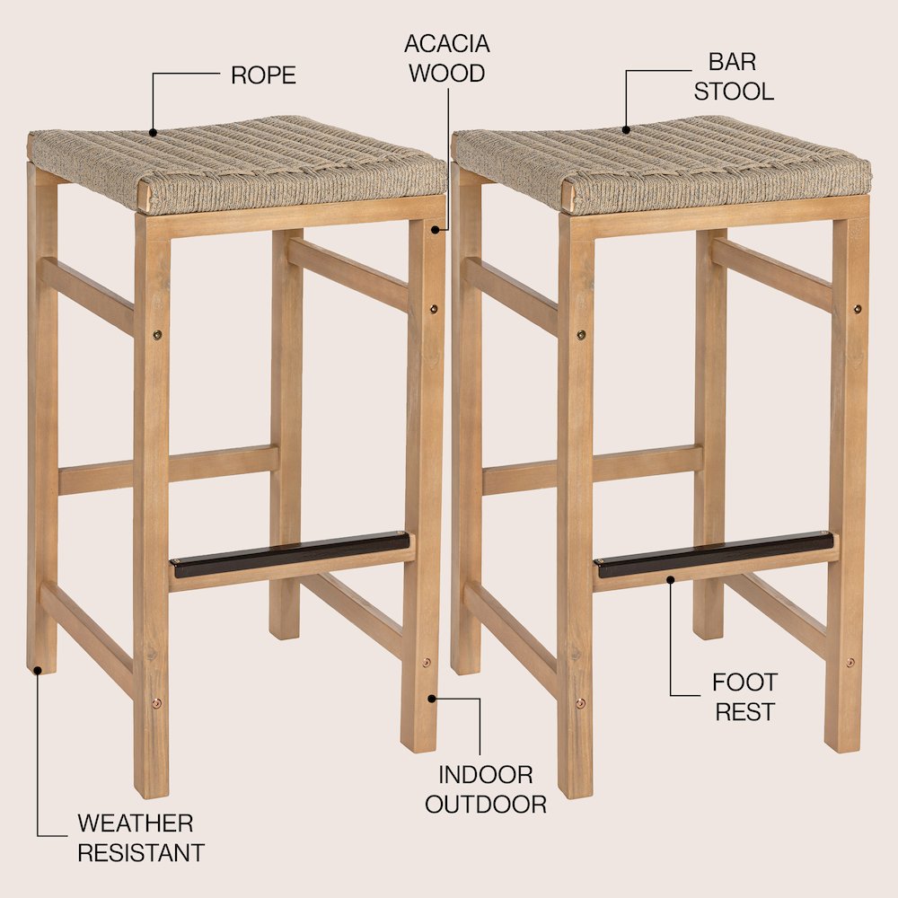 Armand Coastal 30" Backless Acacia Wood Indoor/Outdoor Bar Stools. Picture 4