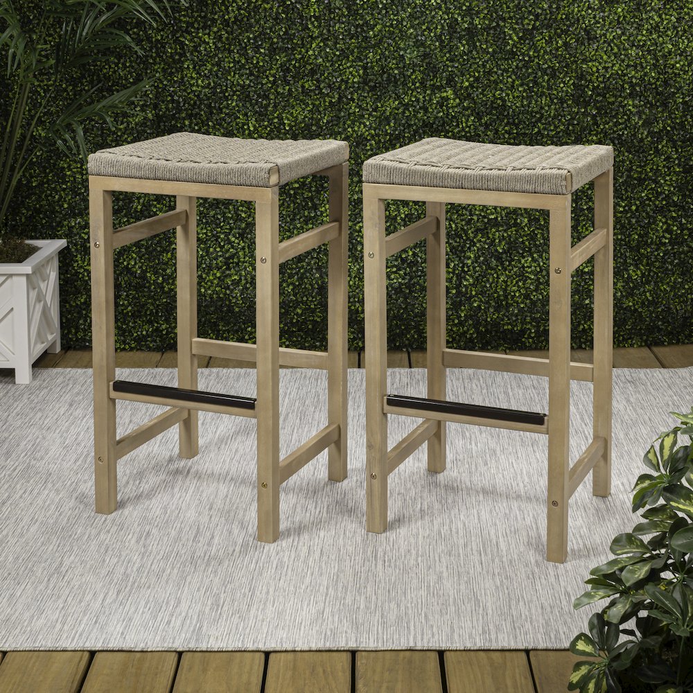 Armand Coastal 30" Backless Acacia Wood Indoor/Outdoor Bar Stools. Picture 2