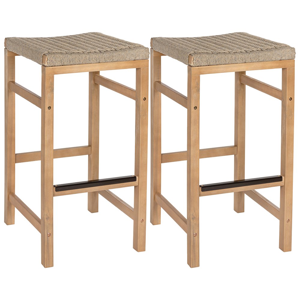 Armand Coastal 30" Backless Acacia Wood Indoor/Outdoor Bar Stools. Picture 1