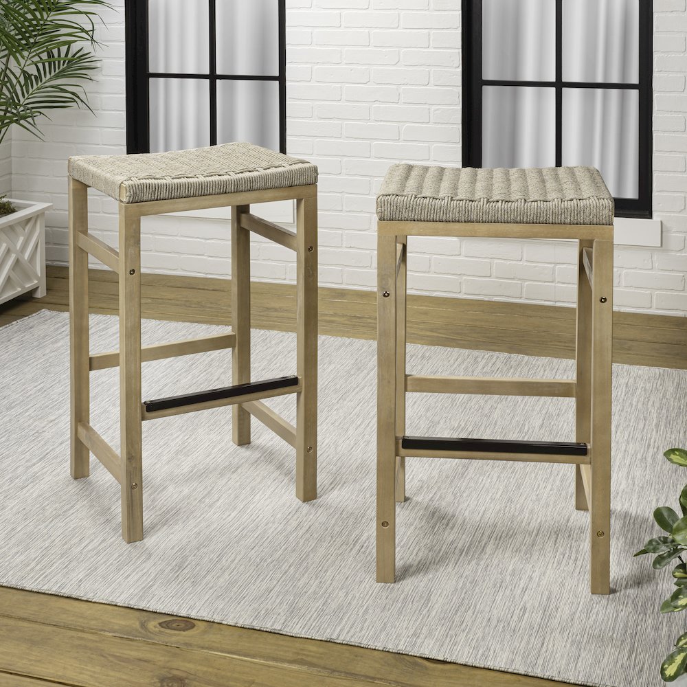 Armand Coastal 30" Backless Acacia Wood Indoor/Outdoor Bar Stools. Picture 3