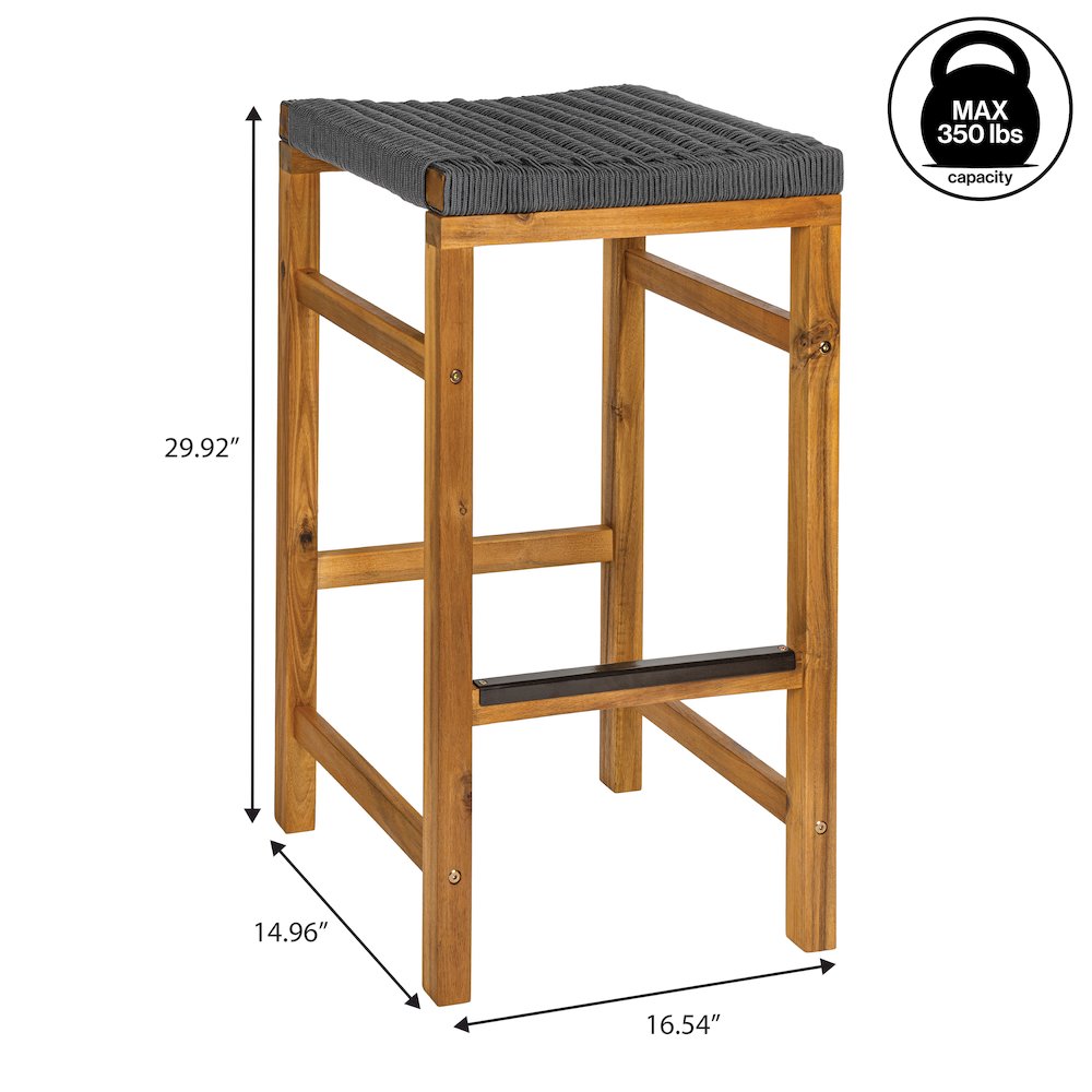 Armand Coastal 30" Backless Acacia Wood Indoor/Outdoor Bar Stools. Picture 5