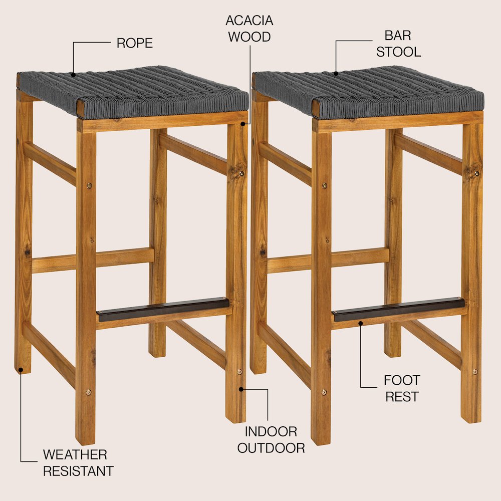 Armand Coastal 30" Backless Acacia Wood Indoor/Outdoor Bar Stools. Picture 4