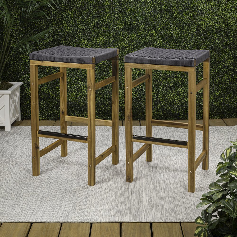 Armand Coastal 30" Backless Acacia Wood Indoor/Outdoor Bar Stools. Picture 2
