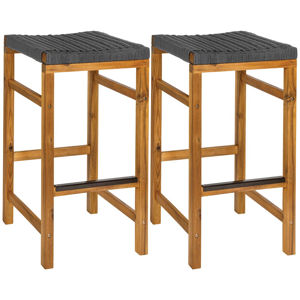 Armand Coastal 30" Backless Acacia Wood Indoor/Outdoor Bar Stools. Picture 1