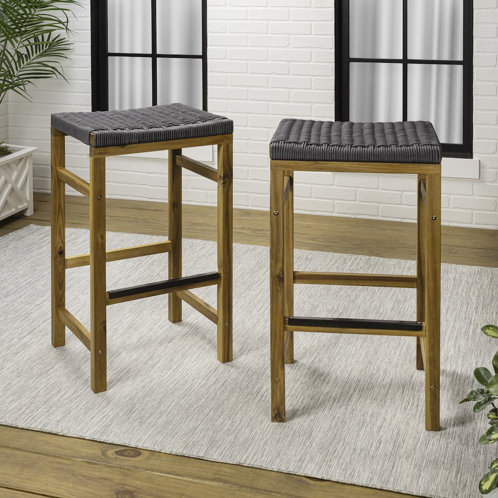 Armand Coastal 30" Backless Acacia Wood Indoor/Outdoor Bar Stools. Picture 3