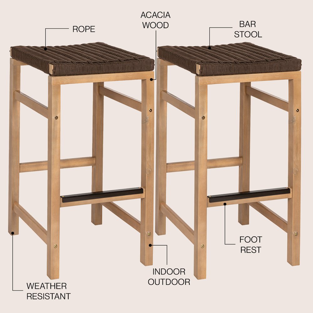 Armand Coastal 30" Backless Acacia Wood Indoor/Outdoor Bar Stools. Picture 4
