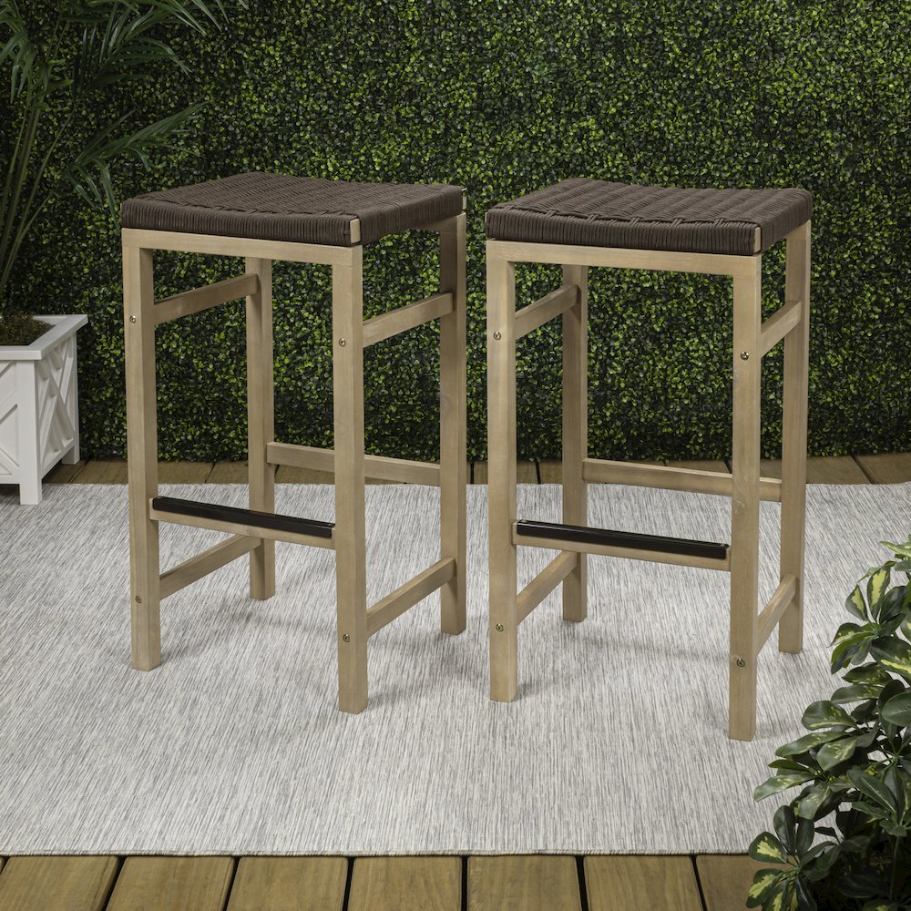 Armand Coastal 30" Backless Acacia Wood Indoor/Outdoor Bar Stools. Picture 2