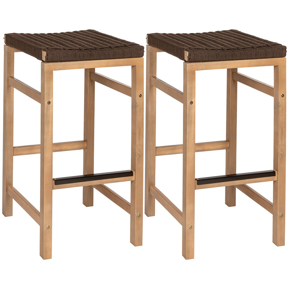 Armand Coastal 30" Backless Acacia Wood Indoor/Outdoor Bar Stools. Picture 1