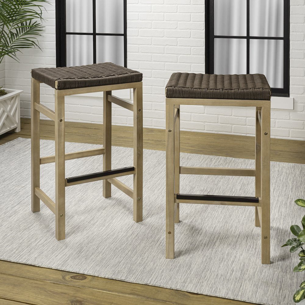 Armand Coastal 30" Backless Acacia Wood Indoor/Outdoor Bar Stools. Picture 3