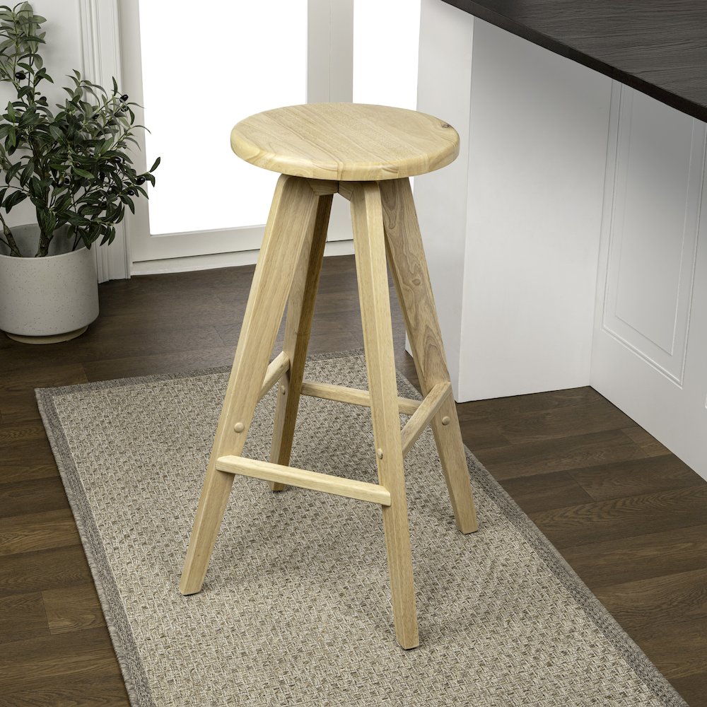 Ceren 30.5" Minimalist Solid Natural Wood Backless Bar Stool. Picture 3