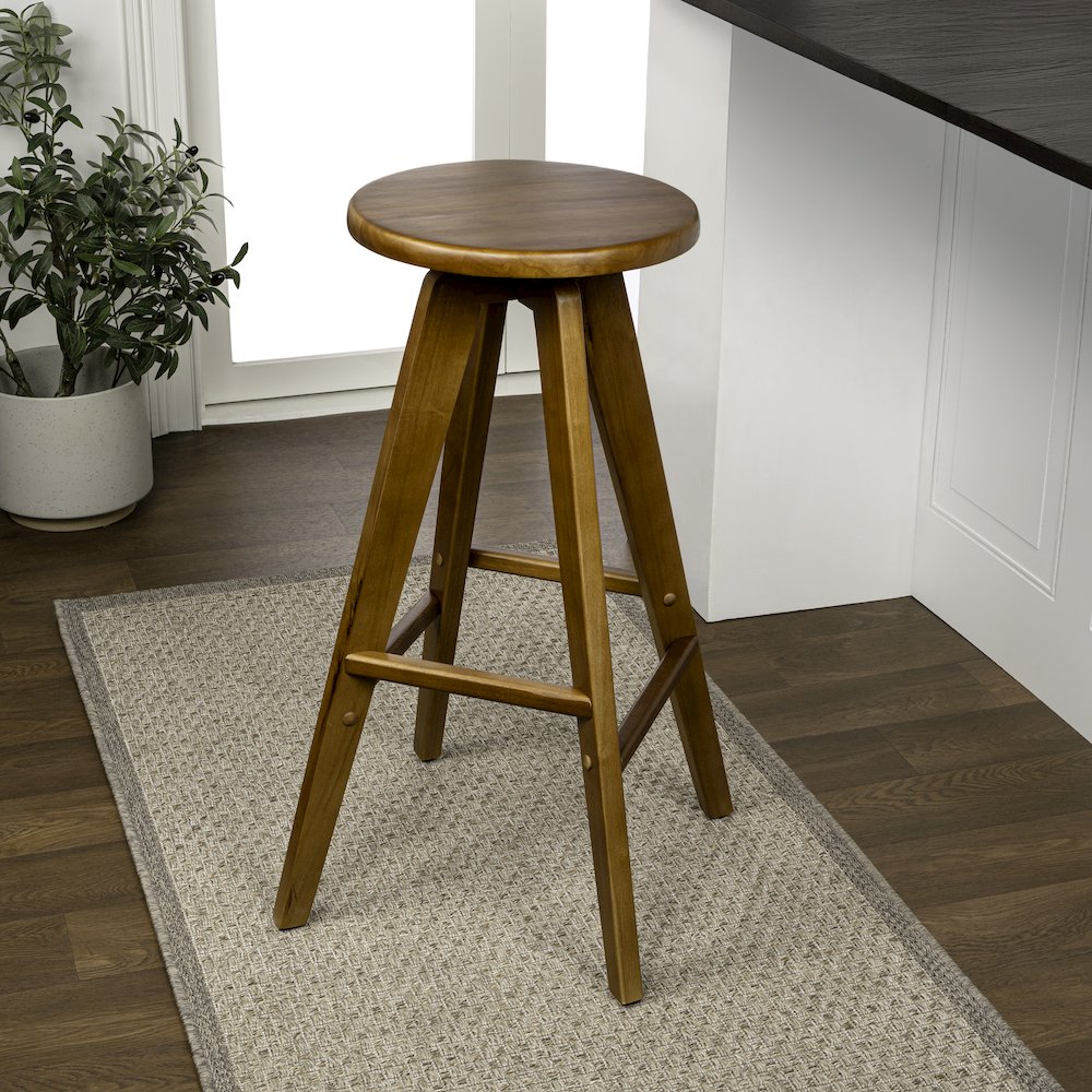 30.5" MidCentury Industrial Round Solid Wood Backless Bar Stool, Walnut Brown. Picture 3