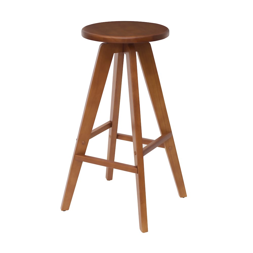 30.5" MidCentury Industrial Round Solid Wood Backless Bar Stool, Walnut Brown. Picture 1
